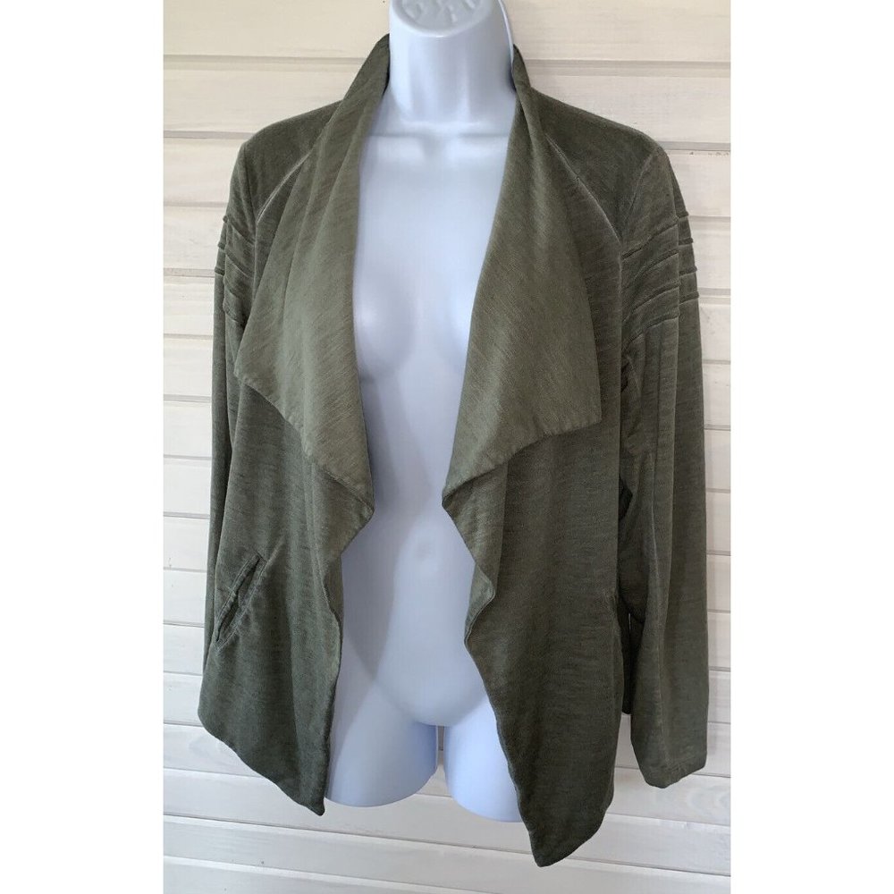 Knox Rose Cardigan Sage Green Sz XS French Terry Open Front Collar Pockets EUC